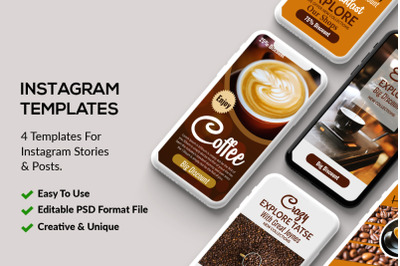 4 PSD Instagram Coffee Stories Template