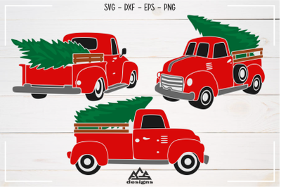 Vintage Christmas Red Truck Packs Svg Design