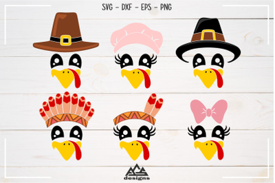 Cute Turkey Face Thanksgiving Svg Design