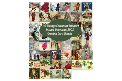 46 Vintage Christmas Card Bundle Art Images