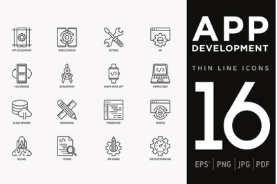 App Development | 16 Thin Line Icons Set