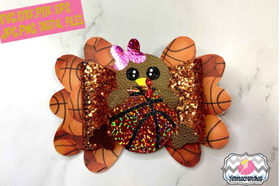 Thanksgiving Turkey Basketball Hair Bow Template SVG, PNG, DXF, PDF, J