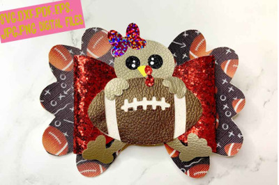 Thanksgiving Turkey Football Hair Bow Template, Cheer Bow SVG, PNG, DX