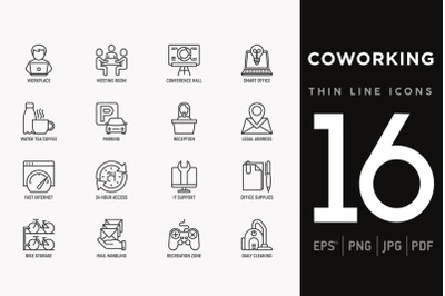 Coworking | 16 Thin Line Icons Set