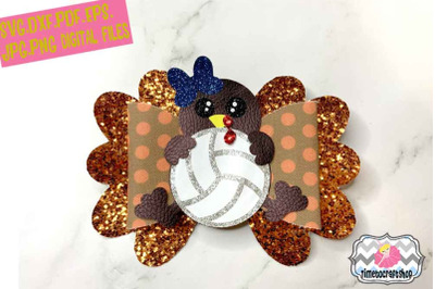 Thanksgiving Turkey Volleyball Hair Bow Template, Cheer Bow SVG, PNG,