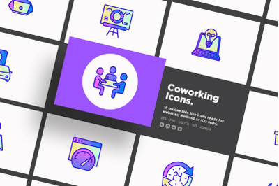 Coworking Icons | 16 Thin Line Icons Set