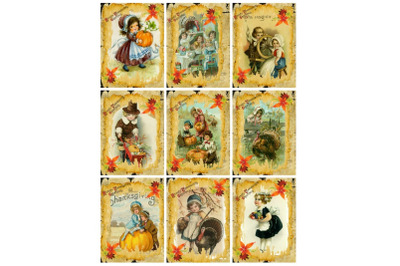 Printable Vintage Thanksgiving/ Fall Autumn Cards Tags