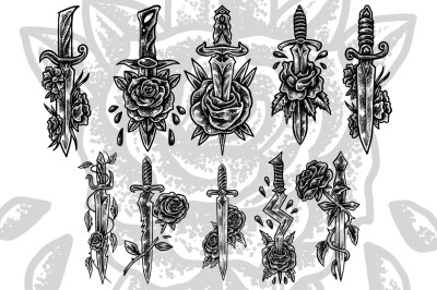 Blade Sword Roses Tattoo art