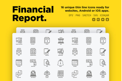 Financial Report | 16 Thin Line Icons Set