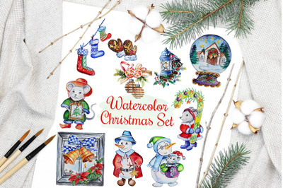 Christmas Watercolor Characters Set