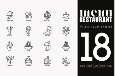 Restaurant Menu | 18 Thin Line Icons Set