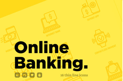 Online Banking | 16 Thin Line Icons Set
