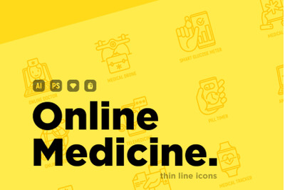 Online Medicine | 16 Thin Line Icons Set