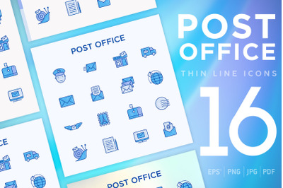 Post Office | 16 Thin Line Icons Set