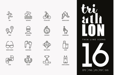Triathlon | 16 Thin Line Icons Set