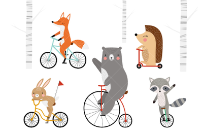 Animals on Bicycles Clip Art