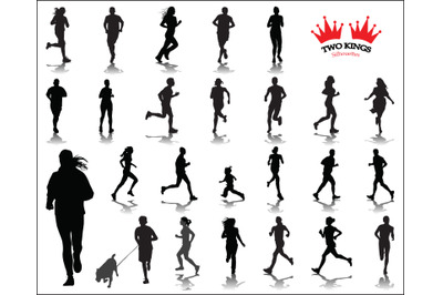 Running people SVG cut file, Black silhouettes on white background