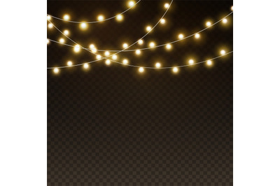 Light garlands background. Realistic christmas lights, glowing led neo