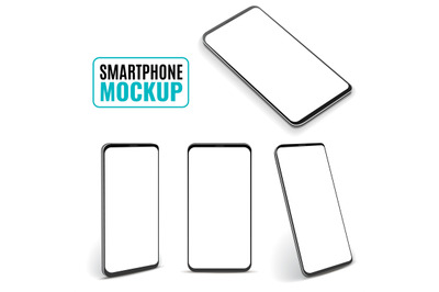 Smartphone mockup. Modern frameless smartphones&2C; generic cell phone de