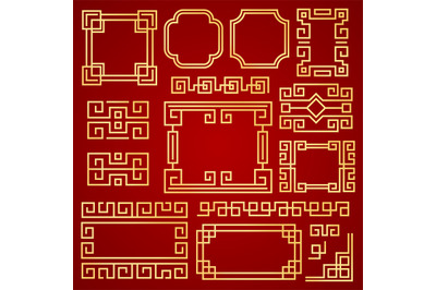 Chinese borders. Golden asian frames with traditional oriental pattern