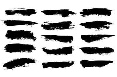 Grunge brushes. Black paint strokes, ink paintbrush texture. Brushstro