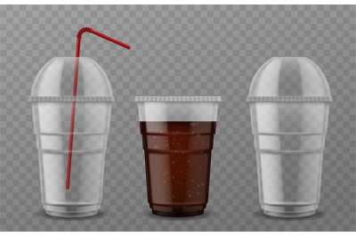 Plastic cup with sphere dome cap. Empty transparent disposable cups&2C; t