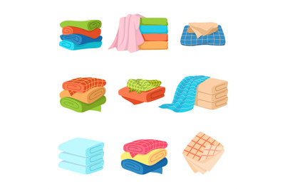 Folded towel. Soft fashion fabric cotton color towels for fresh kitche