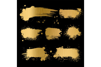 Gold grunge background. Black texture on golden foil paper for luxury