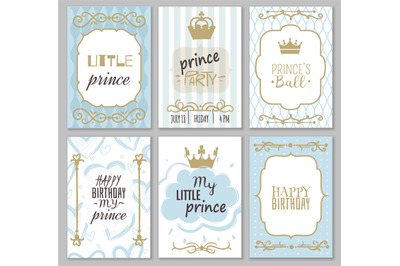 Prince frames. Cute boy party invitation shower or sweet photo borders