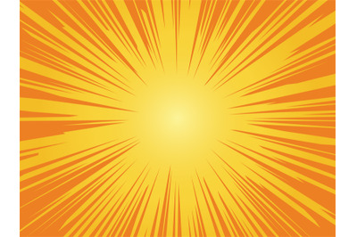 Orange sun background. Sunrise vintage circle shiny design with heatin