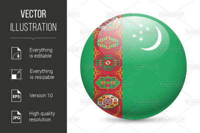 Round glossy icon of Turkmenistan