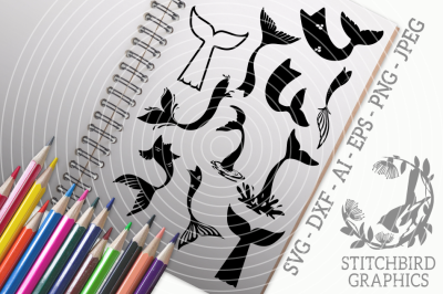 Mermaid Tails SVG, Silhouette Studio, Cricut, Eps, Dxf, AI