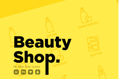 Beauty Shop | 16 Thin Line Icons Set