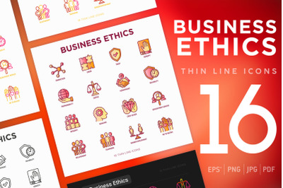 Business Ethics | 16 Thin Line Icons Set