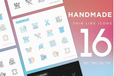 Handmade | 16 Thin Line Icons Set