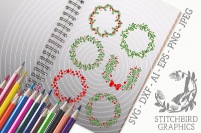 Christmas Wreaths SVG, Silhouette Studio, Cricut, Eps, Dxf