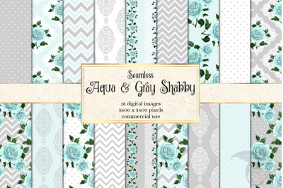 Aqua and Gray Shabby Digital Paper