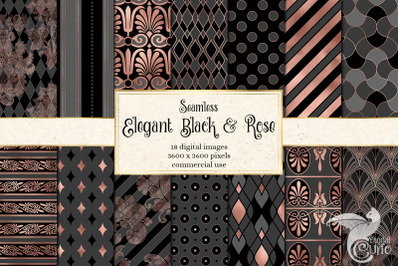 Elegant Black and Rose Gold Digital Paper