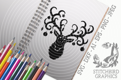 Stag with Baubles SVG, Silhouette Studio, Cricut, Eps, Dxf, AI, PNG, J