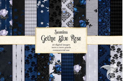 Gothic Blue Rose Digital Paper