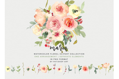 Vanilla &amp; Blush Watercolor Floral Clipart Set
