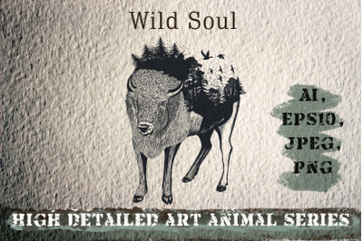 Animal series, wild soul buffalo vector illustration