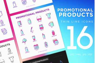 Promotional Products | 16 Thin Line Icons Set