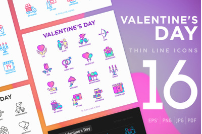 Valentine&amp;&23;039;s Day | 16 Thin Line Icons Set