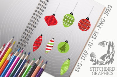 Christmas Baubles SVG, Silhouette Studio, Cricut, Eps, Dxf