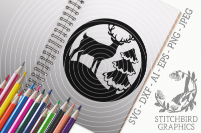 Stag by Tree SVG, Silhouette Studio, Cricut, Eps, Dxf, Jpeg