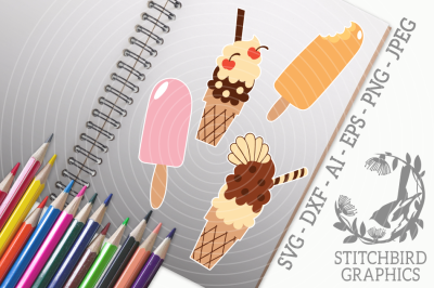 Ice Cream Bundle SVG, Silhouette Studio, Cricut, Eps, Dxf