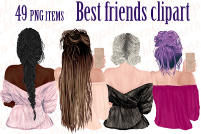 Best Friends Clipart,Girls with Phones,Fashion Girls