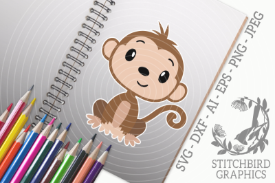 Cute Monkey SVG, Silhouette Studio, Cricut, Eps, Dxf, AI, PNG, JPEG