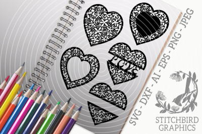 Spring Hearts SVG, Silhouette Studio, Cricut, Eps, Dxf, PNG